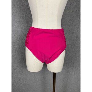 BAR III WOmen's High Rise Shirred Bikini Bottom Size Medium Pink New Without Tag